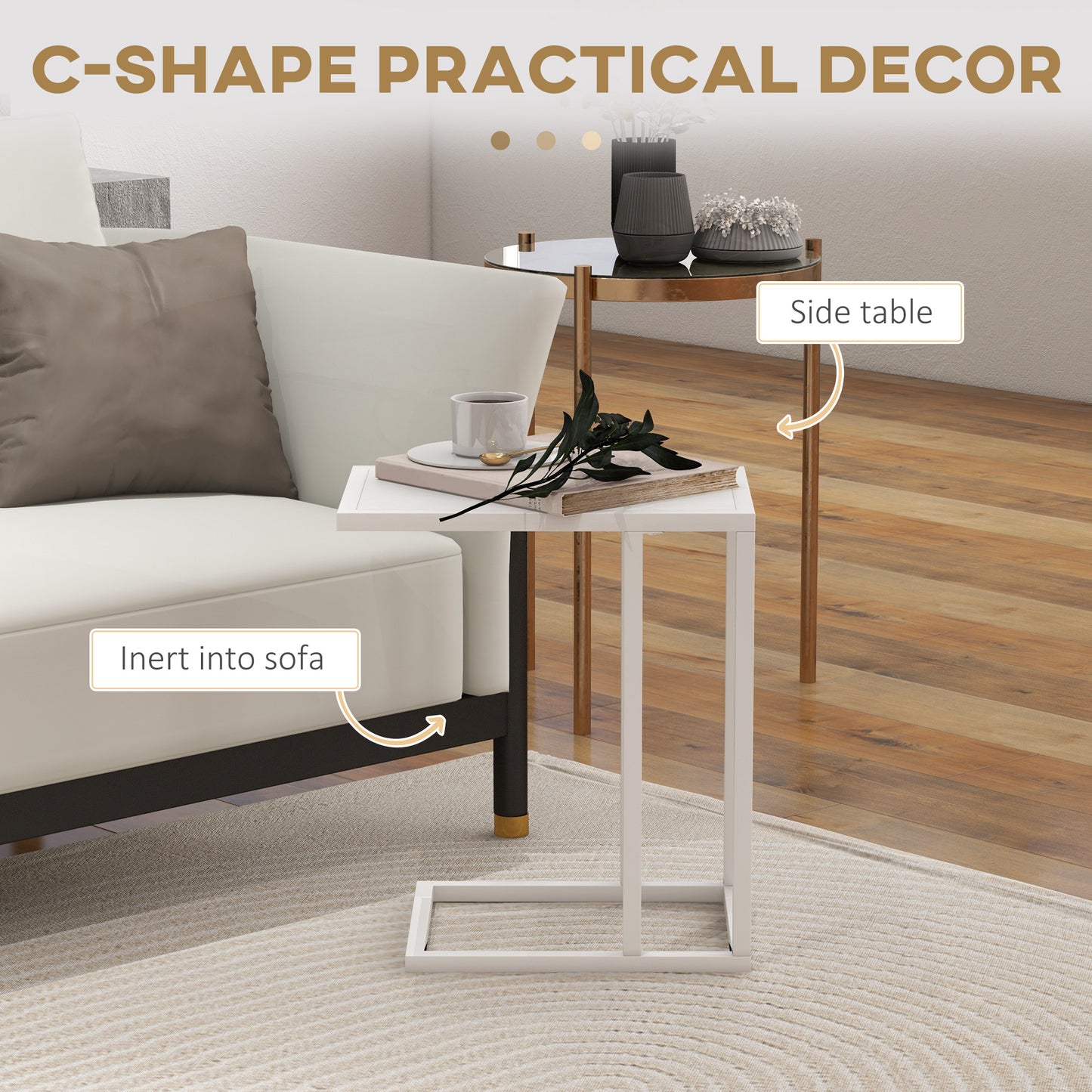 Nocoha Metal And Wooden White C Shaped Side Table