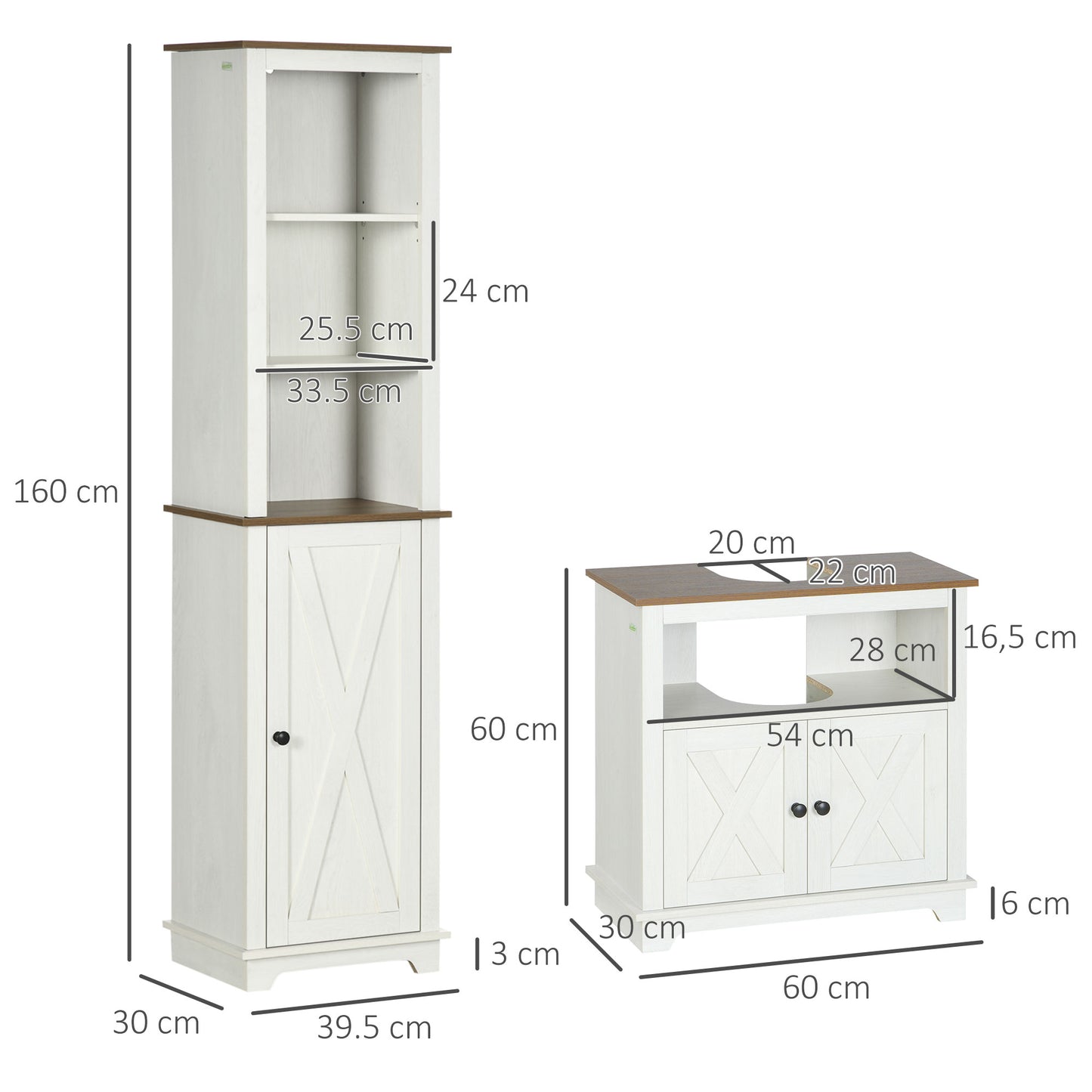 Dokala 2 Piece Bathroom Furniture Set With Tall Cabinet And Under Sink Storage Ash Wood Effect