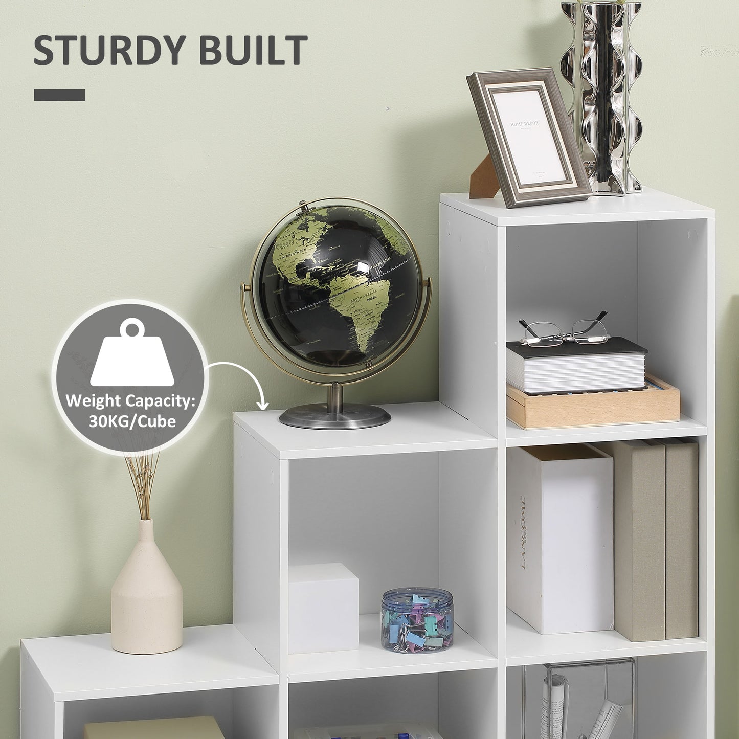 Yora Wood White 3 Tier 6 Cube Storage Bookcase