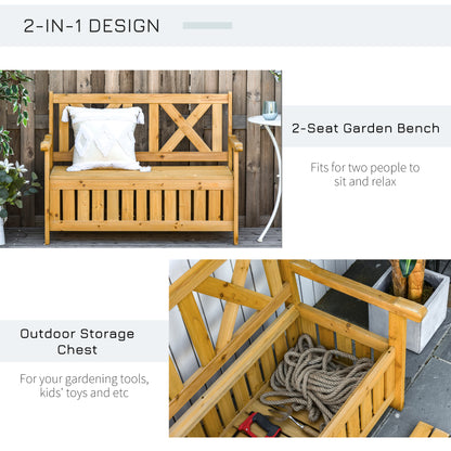 Letore Wood Natural 2 Seater Outdoor Garden Storage Bench Slatted Frame