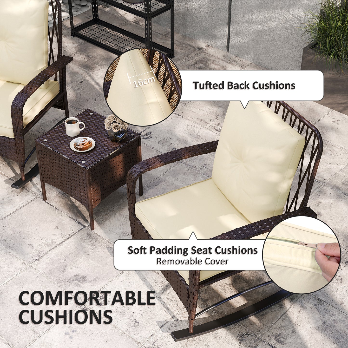 Fino Rattan Brown 3 Piece Rocking Bistro Set