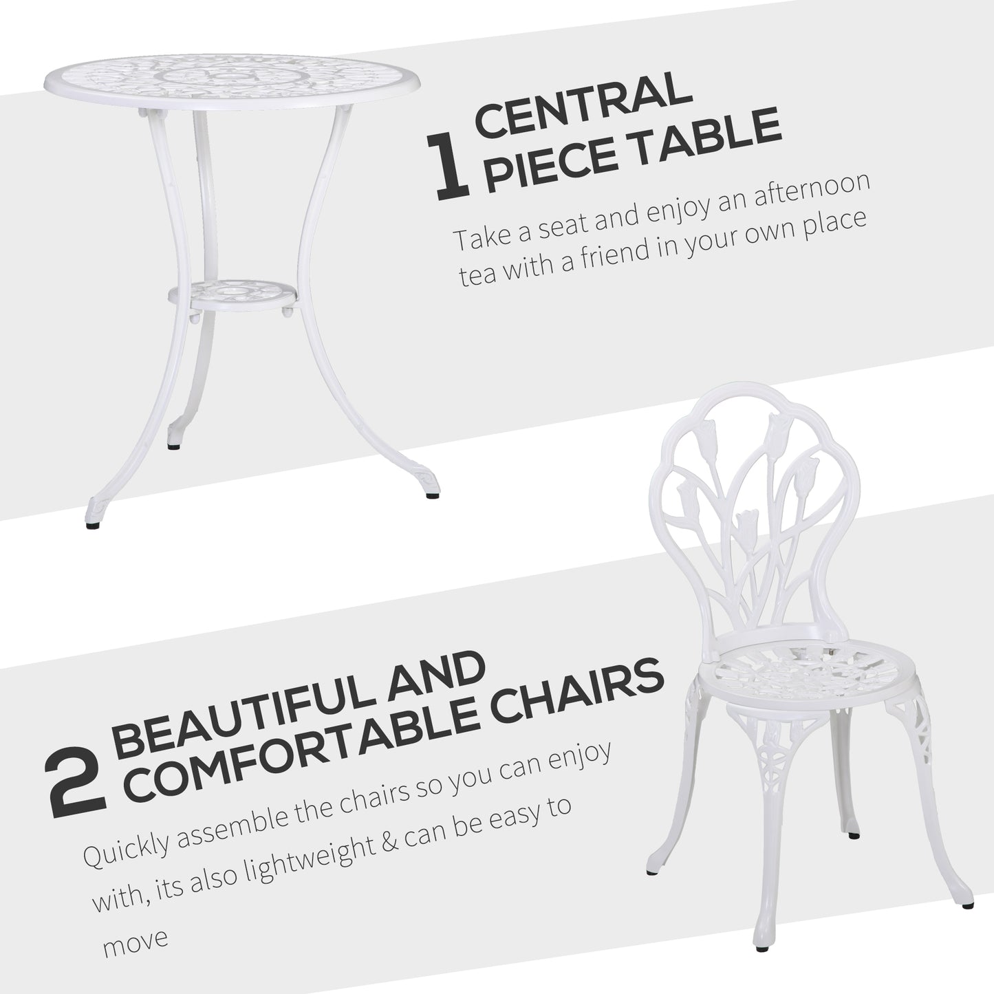 Vitano 3 Piece Aluminium Bistro Set With Balcony Table And Chairs In White