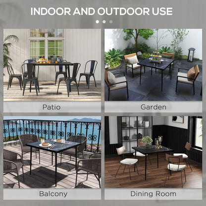 Zive 4 Seater Steel Black Square Outdoor Dining Table With Marble Effect Glass Top