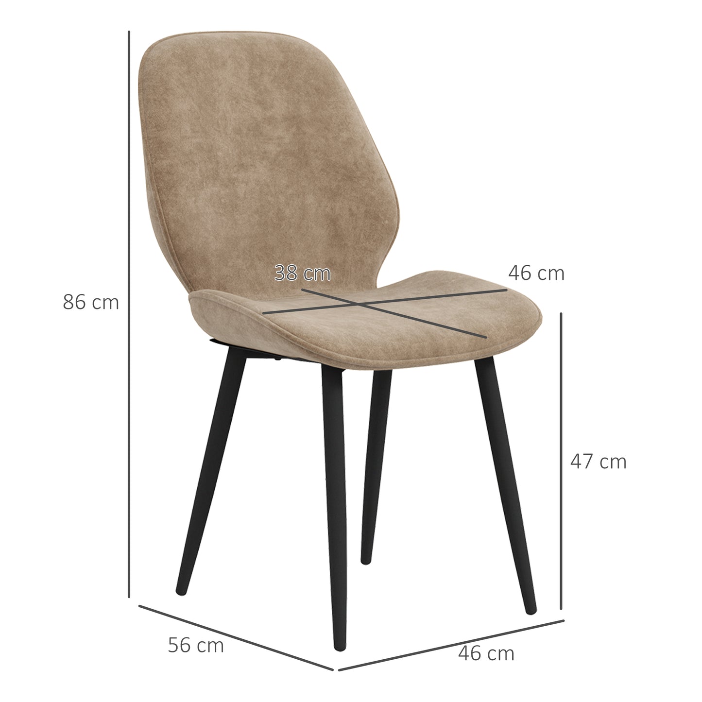 Sumaba Velvet Light Brown Dining Chairs Set Of 2 With Metal Legs