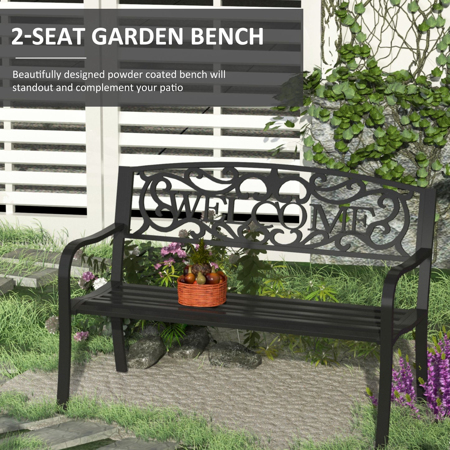Rolare 126cm Steel Black Outdoor Garden Bench