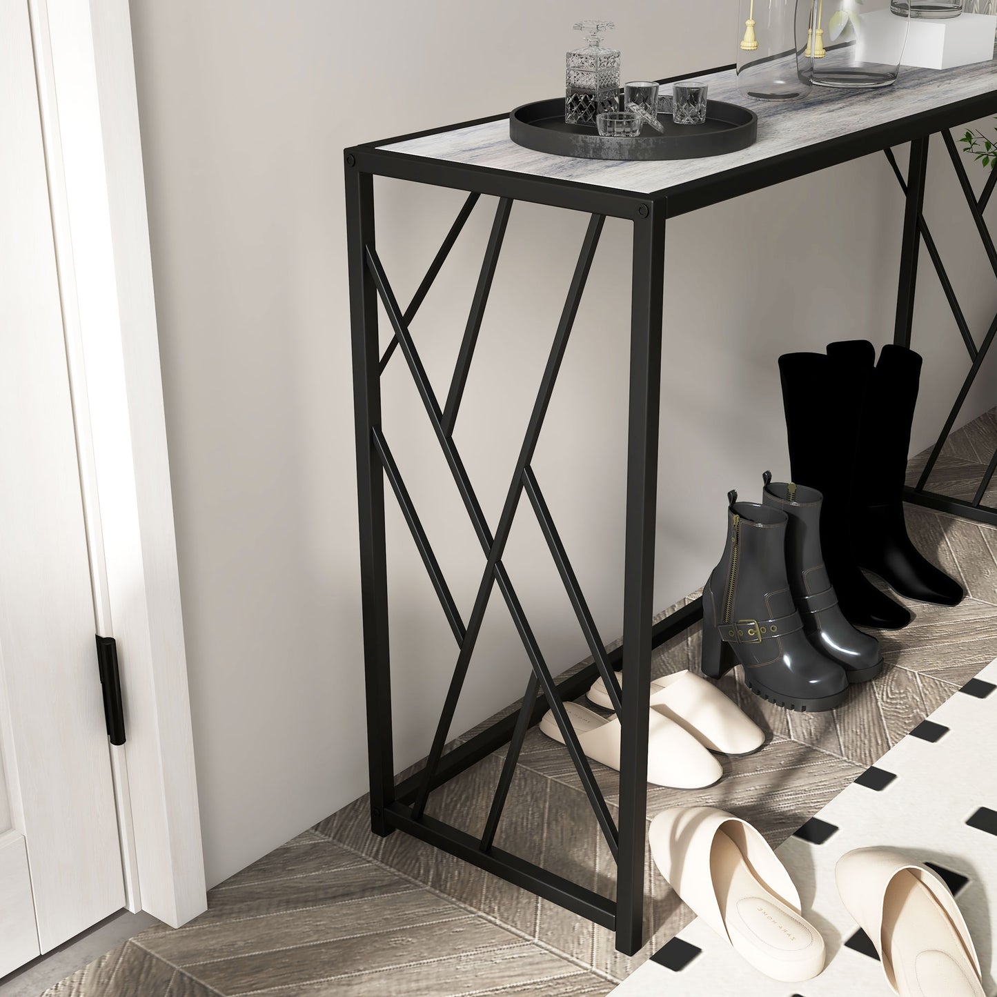 Toli 120cm Metal And Wooden Grey Industrial Console Table