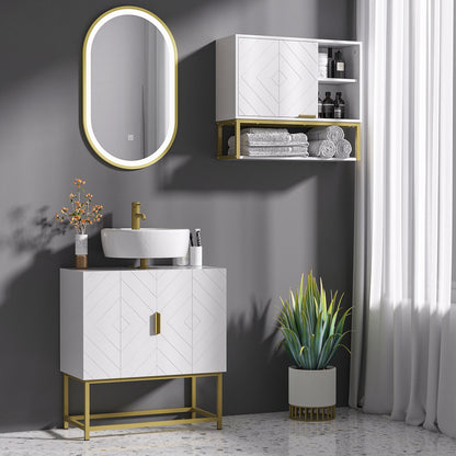 Fimiro Bathroom Mirror Storage Cabinet With Under Sink Cupboard And Gold Tone Legs