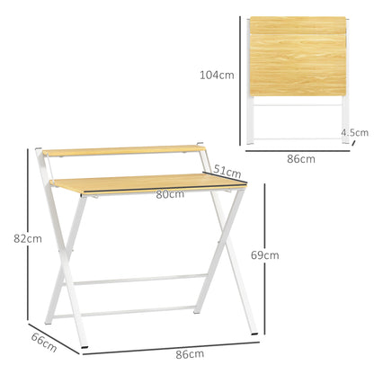 Lune 86cm Maple Wood Effect Folding Desk With 2 Tier Storage Shelves