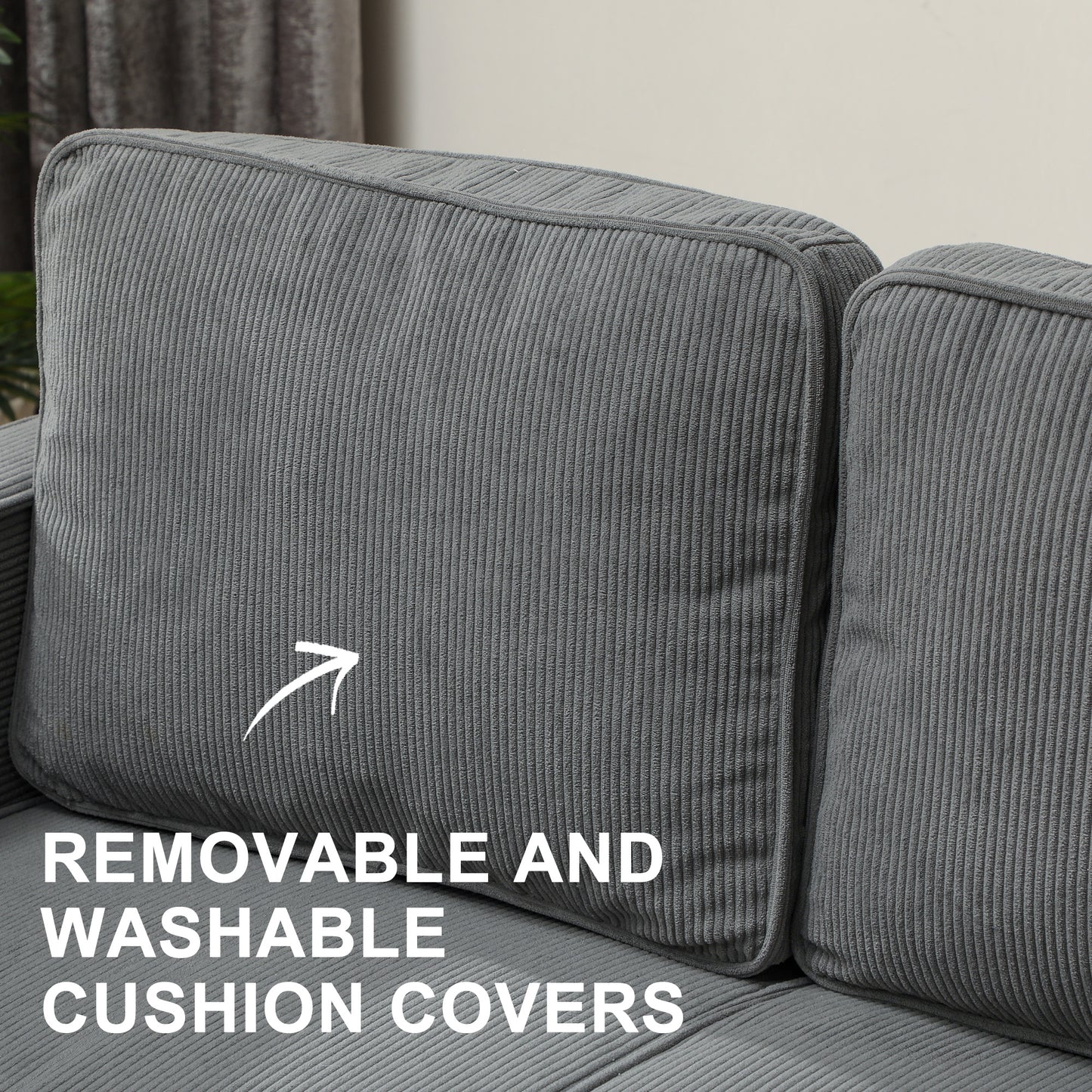 Sono Vare Corduroy Grey Compact 2 Seater Sofa Natural Wooden Legs