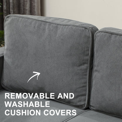 Sono Vare Corduroy Grey Compact 2 Seater Sofa Natural Wooden Legs