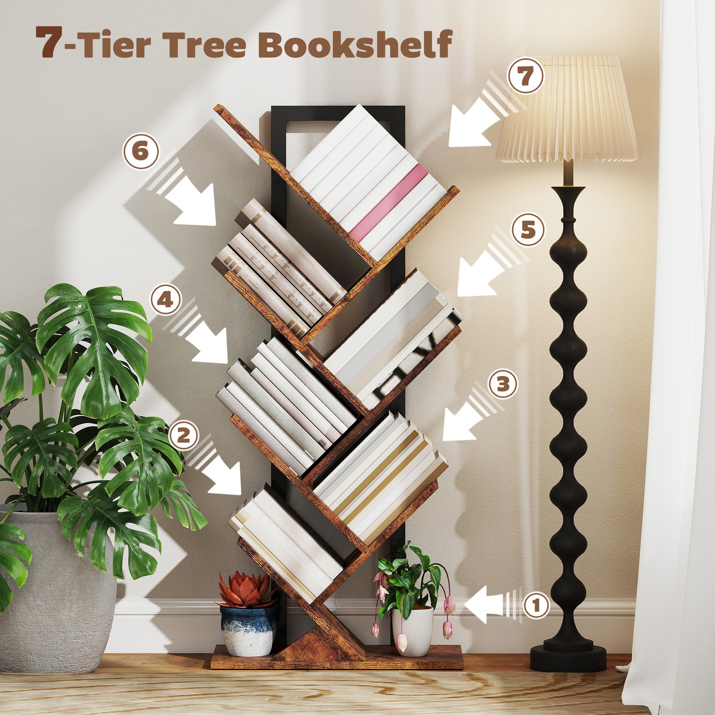 Modo Wood Wood Effect 6 Section Tree Style Bookcase