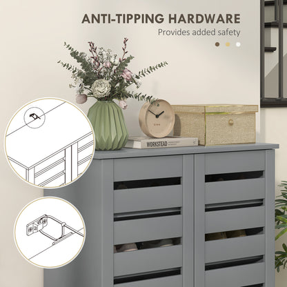 Zifa Wooden Grey Slim Shoe Cabinet With 5 Tier Storage And Slatted Doors