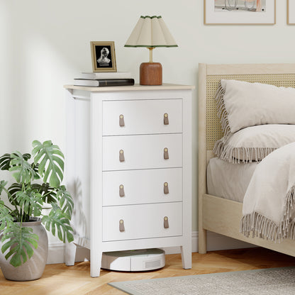Rasusa Metal And Wood White 4 Drawer Modern Storage Chest With Faux Leather Handles 60 x 40 x 98 cm