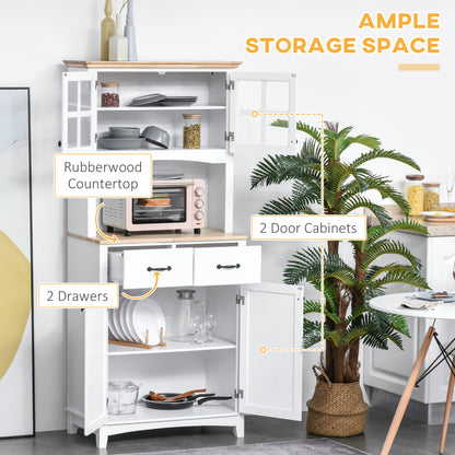 Fidipa Wooden White Kitchen Storage Cupboard With Glass Doors And Microwave Shelf 172 cm