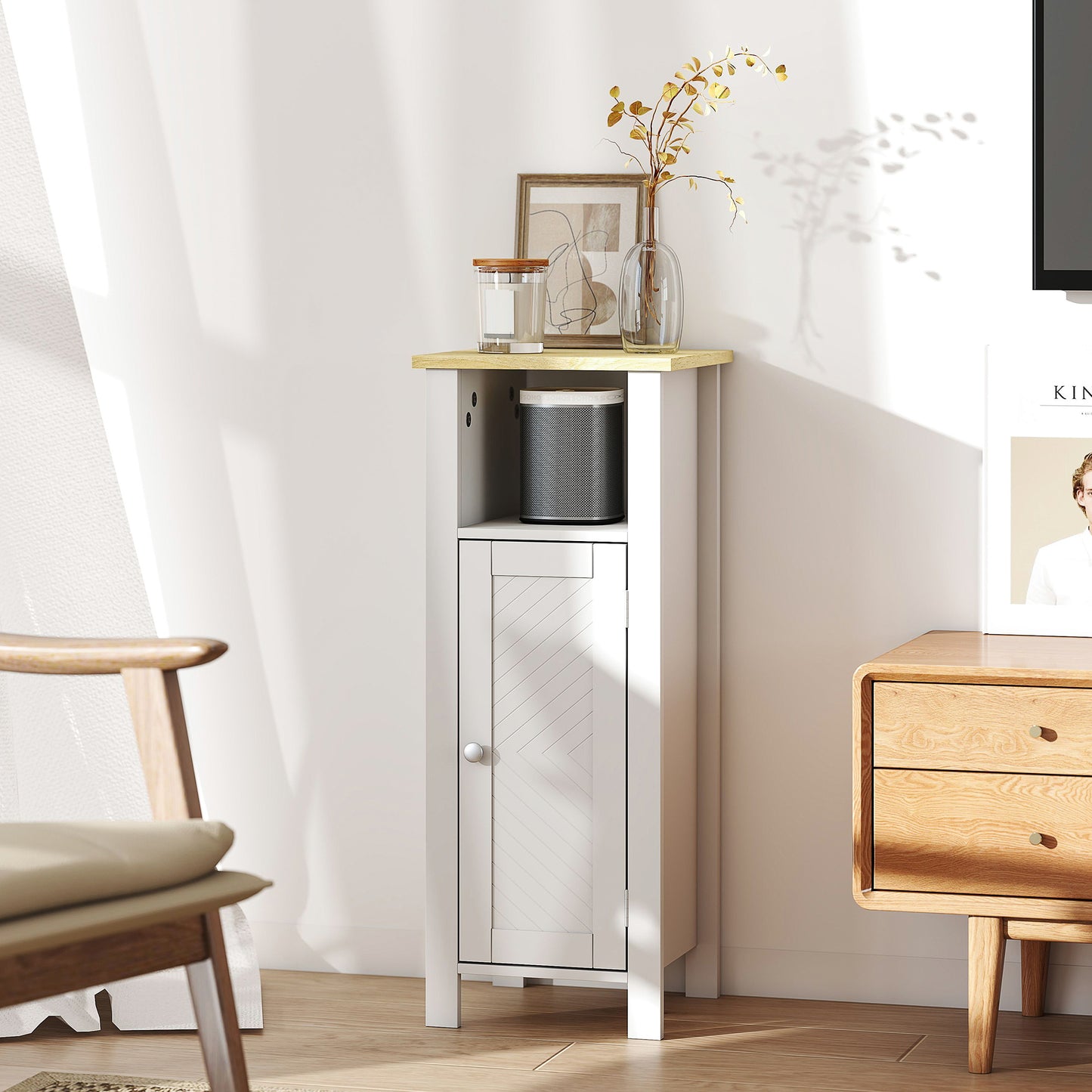 Redove Vama Compact Slim Bathroom Storage Unit With OFauxn Shelving And Adjustable Interior White 32 x 30 x 80 cm