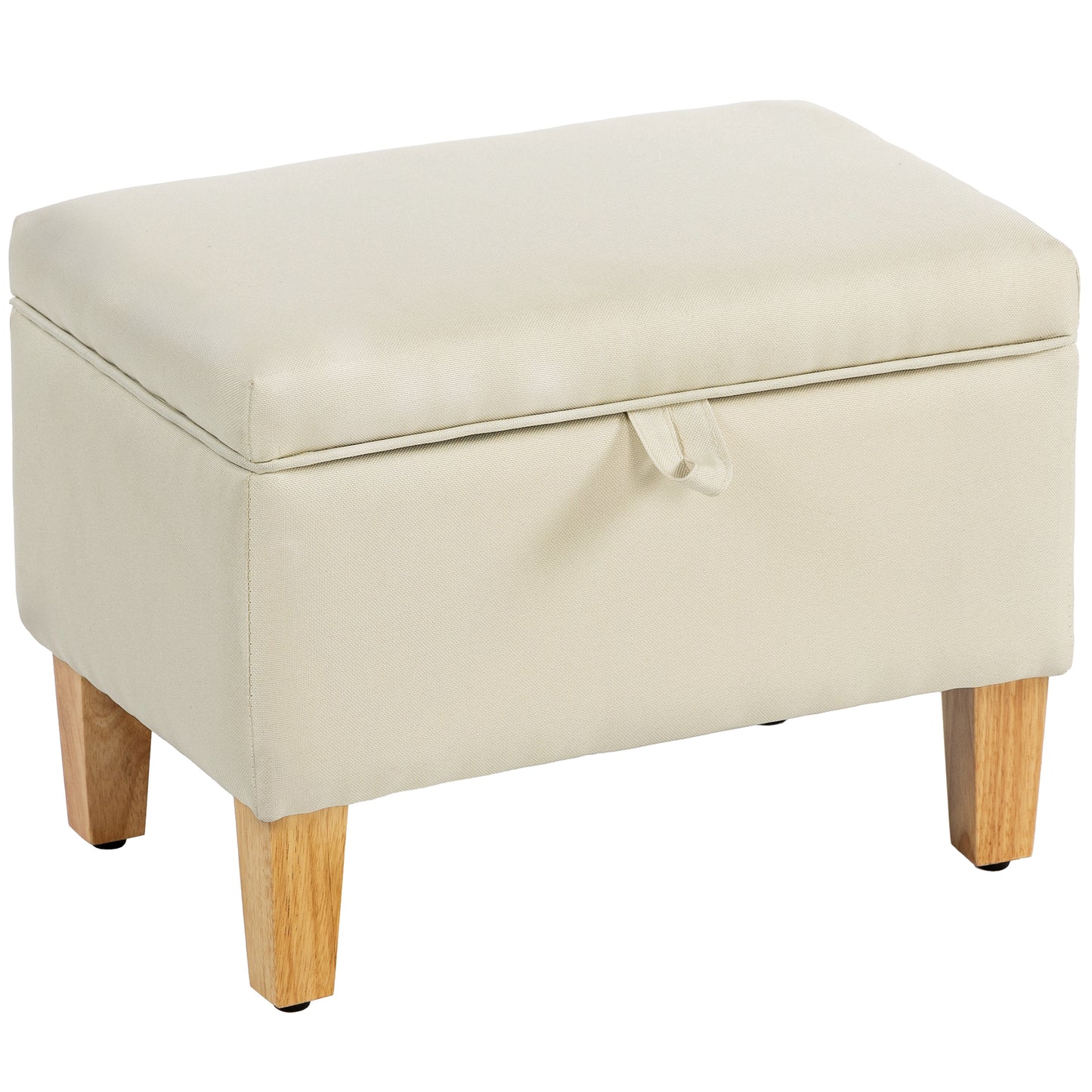 Pase Linen Beige Compact Storage Footstool Natural Wooden Legs