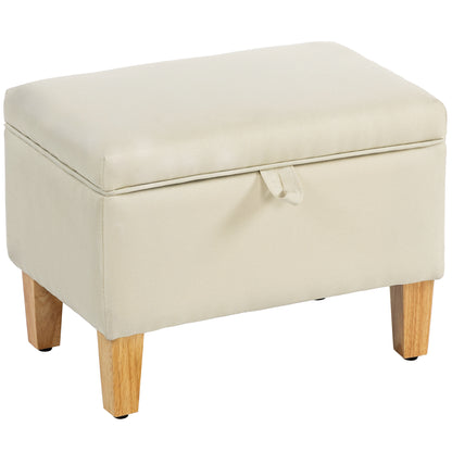 Pase Linen Beige Compact Storage Footstool Natural Wooden Legs
