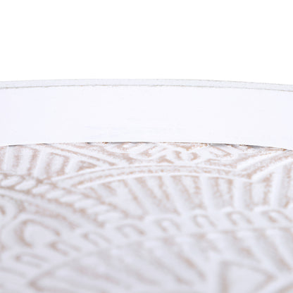 Coma Paba Wood White Set Of 2 Round Bedside Tables With Carved Tray Tops And Solid Legs