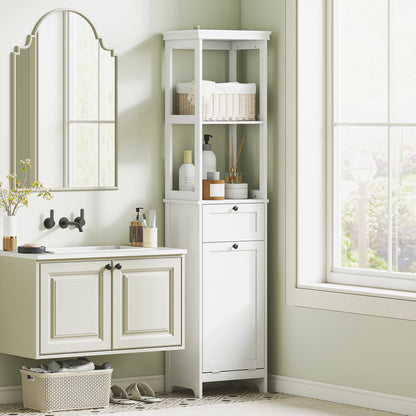 Elnova Tall Bathroom Storage Cabinet With Integrated Laundry Basket White
