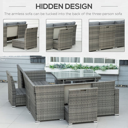 Rokane Rattan Grey 10 Seater Garden Sofa Set With Extending Dining Table
