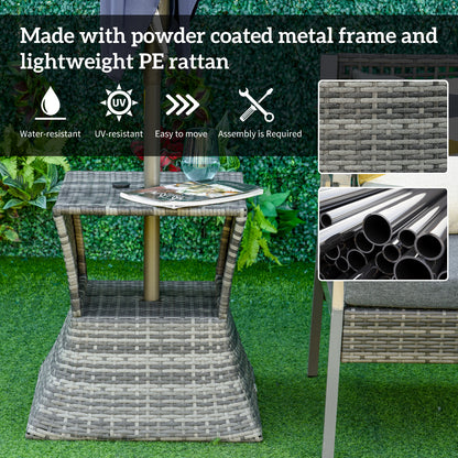 Toka Grey Rattan Outdoor Bistro Table With Umbrella Hole And Shelf