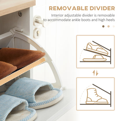 Romola Wooden White and Natural Slim Shoe Cabinet With 3 Flip Drawers For 12 Pairs