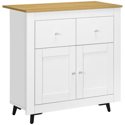 Dielro White and Natural Wooden Farmhouse Sideboard With Double Doors And 2 Storage Drawers