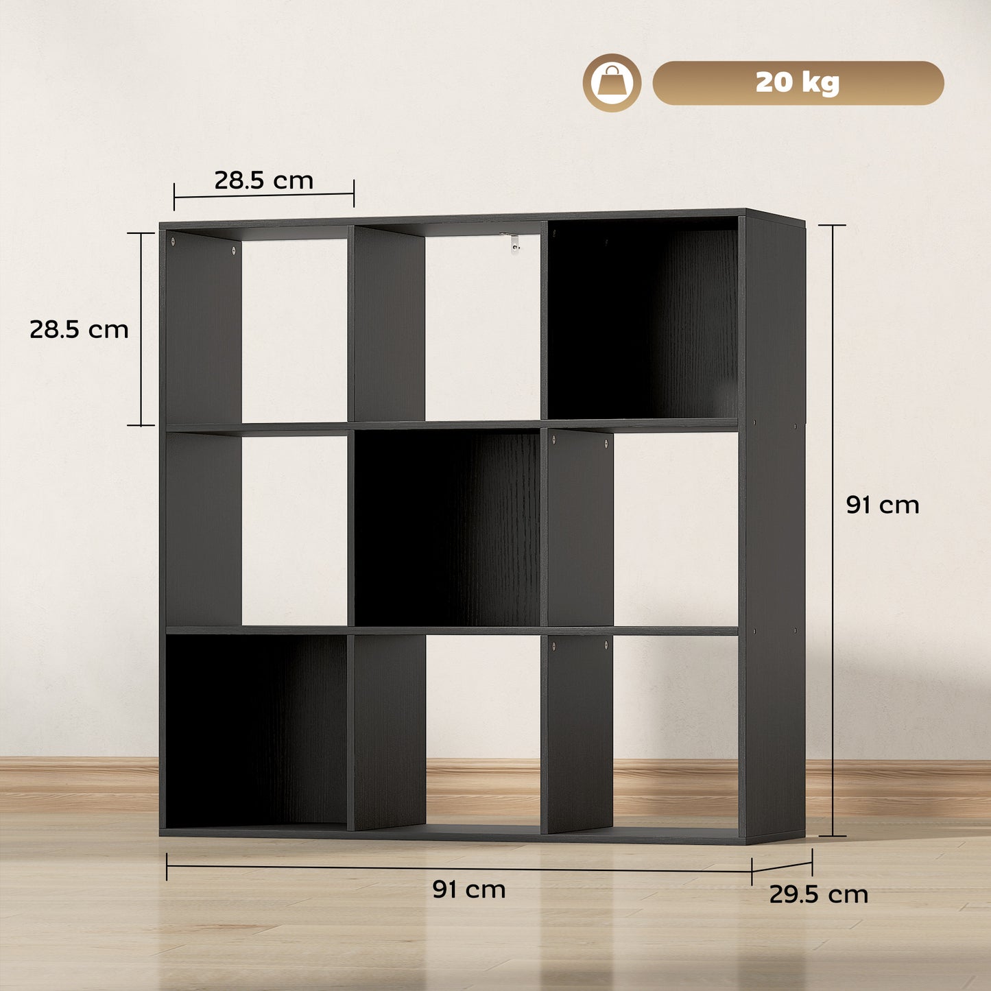 Solipa Wood Black 9 Cube Storage Bookcase