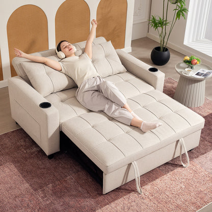 Kari Fabric Beige 2 Seater Pull Out Sofa Bed