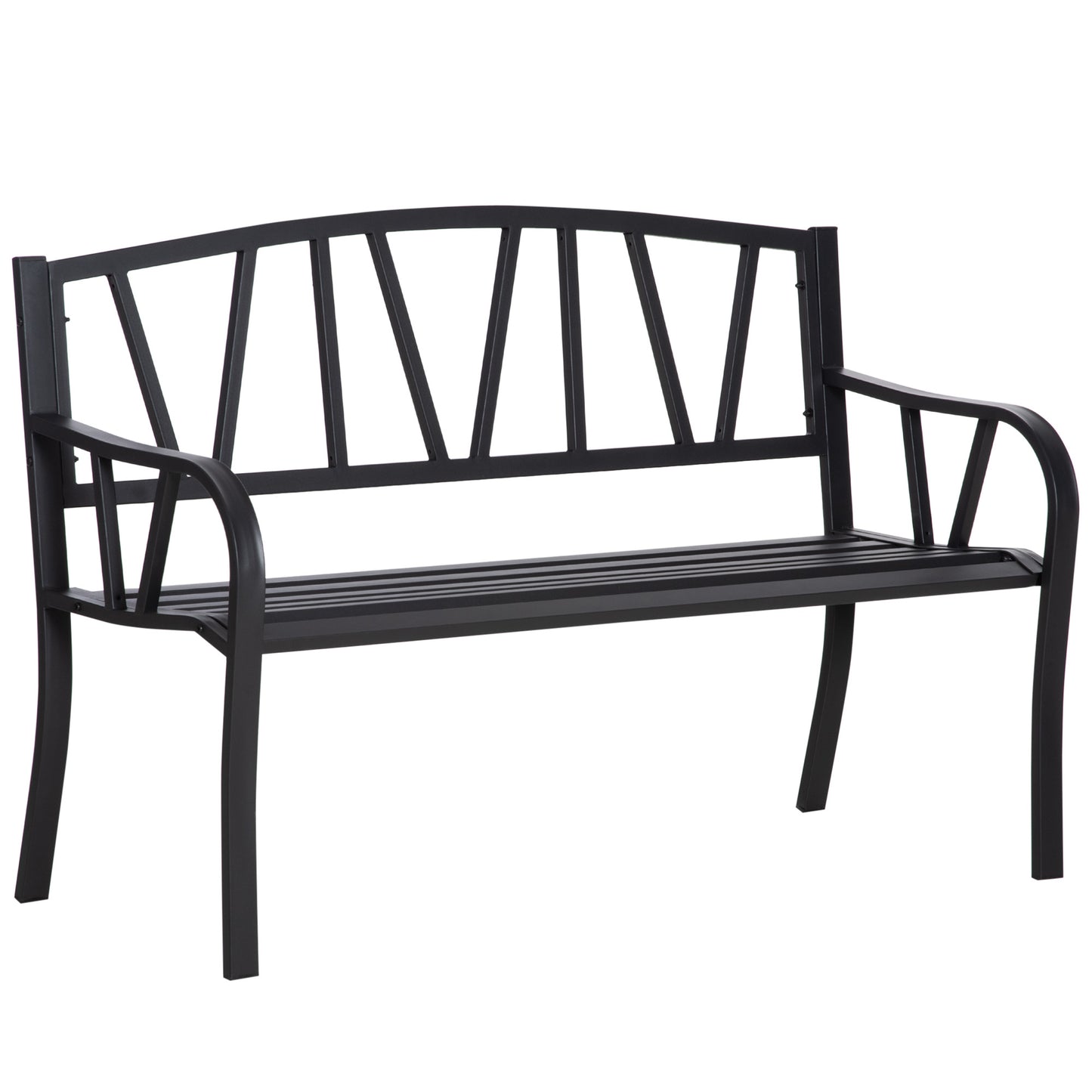 Lenasu Metal Black 2 Seater Garden Bench With Decorative Backrest And Armrests