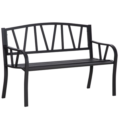 Lenasu Metal Black 2 Seater Garden Bench With Decorative Backrest And Armrests
