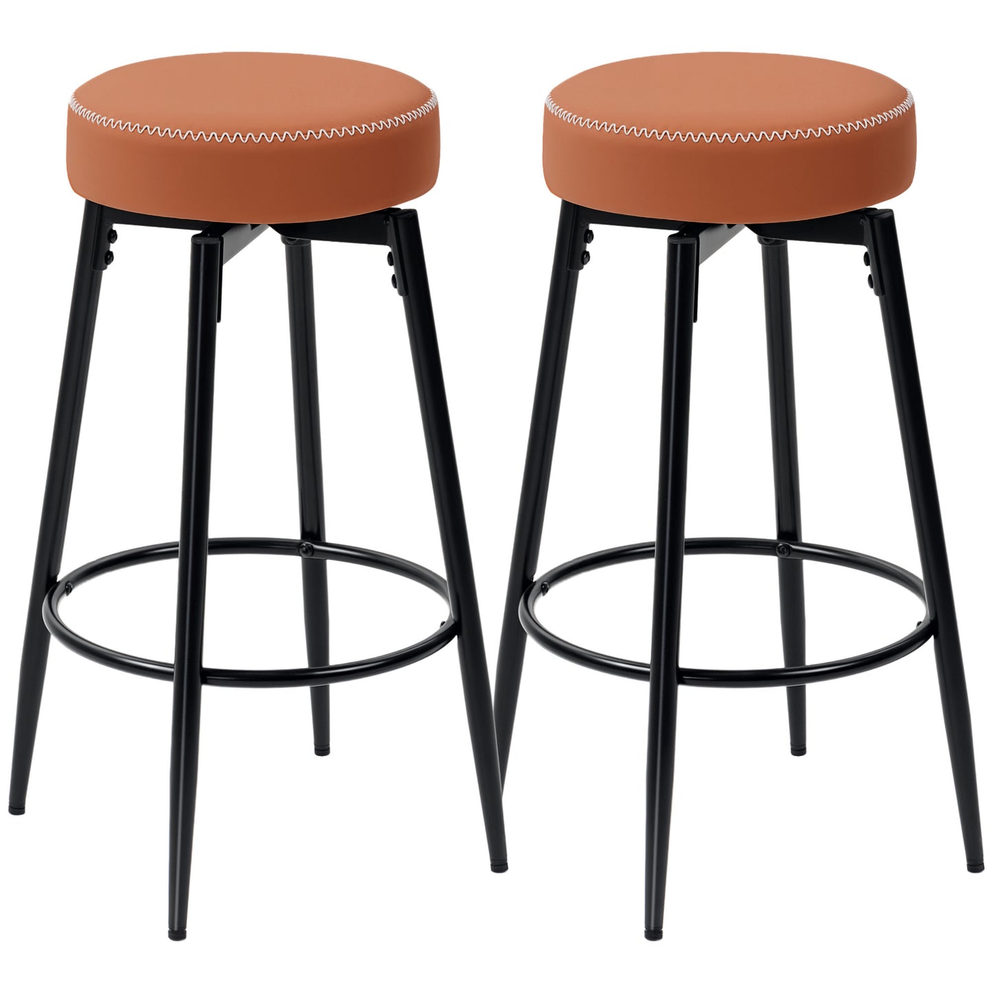 Mativa Faux Leather Brown And Black Bar Stools Set Of 2 With Footrests