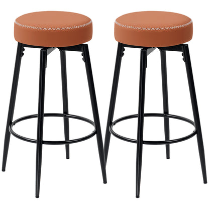 Mativa Faux Leather Brown And Black Bar Stools Set Of 2 With Footrests