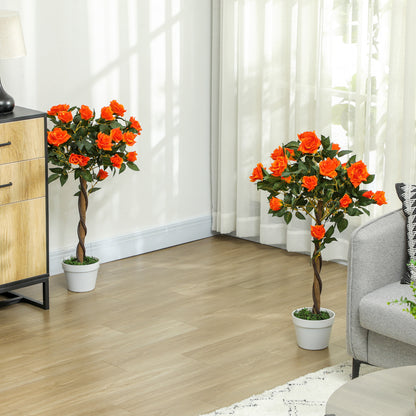 Nerani Set Of 2 Artificial White Rose Floral Plants In Pots H8 90cm Orange