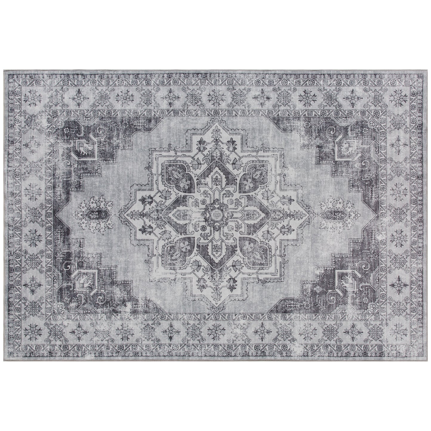 Vera 290 x 200 cm Polyester Grey Vintage Style Non Slip Washable Rug