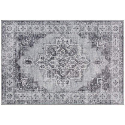 Vera 290 x 200 cm Polyester Grey Vintage Style Non Slip Washable Rug
