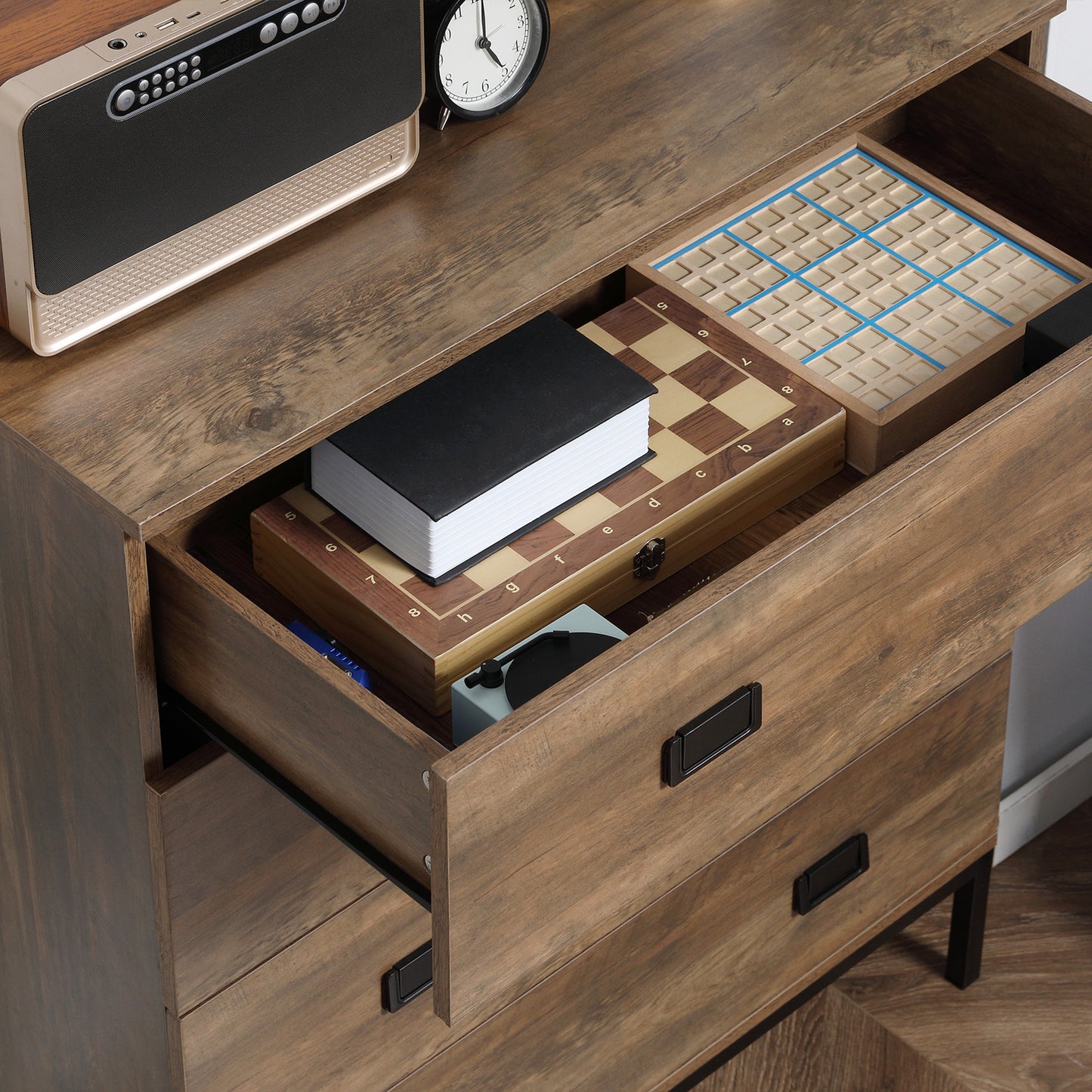 Paleba Romi Metal And Wood Brown 4 Drawer Storage Chest With Steel Frame