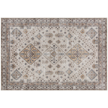 Kefado 170 x 120cm Polyester Beige Vintage Style Non Slip Washable Rug