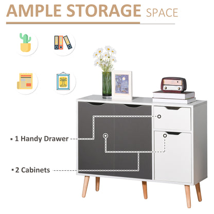 Domavi Wooden Grey Floor Standing Sideboard 2 Drawers 2 Doors