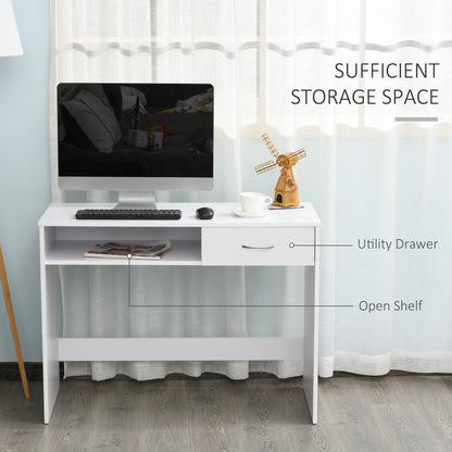 Haseva Wooden White Small Study Desk With Drawer And Storage Compartment