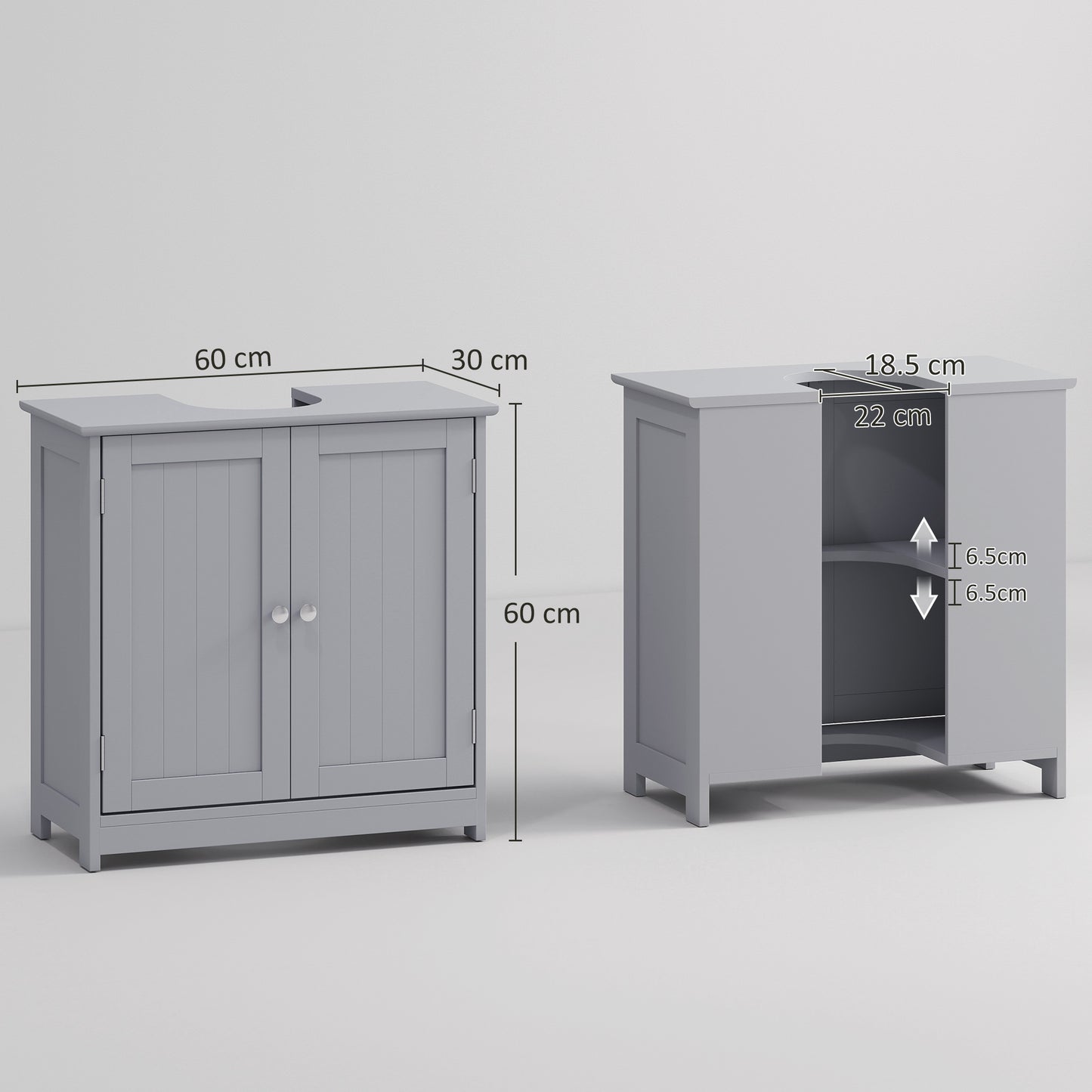 Seseha Grey Under Sink Vanity Cupboard With Double Doors And Adjustable Shelving For Fauxdestal Or OFauxn Basin