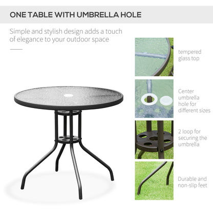 Jattare 4 Seater Metal and Mesh Black Garden Dining Set With Parasol Folding Chairs And Glass Table
