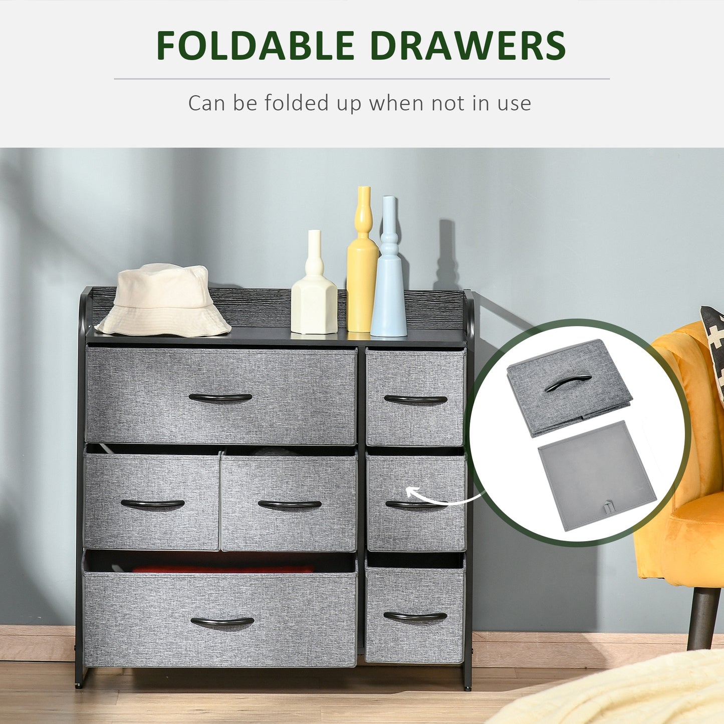 Lizi Fabric And Metal Grey 7 Drawer Foldable Storage Chest