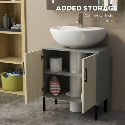 Nabavi Natural Finish Under Sink Vanity Cabinet With Double Doors And Internal Shelving