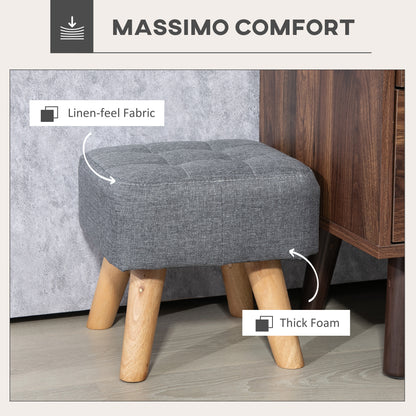 Sayo Linen Look Light Grey Square Padded Footstool Tufted Diamond