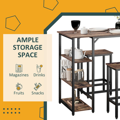 Elba Metal And Wooden Industrial 3 Piece Bar Dining Set With Side Storage