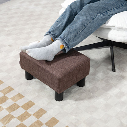 Fata Linen Brown Cube Footstool With 4 Plastic Feet