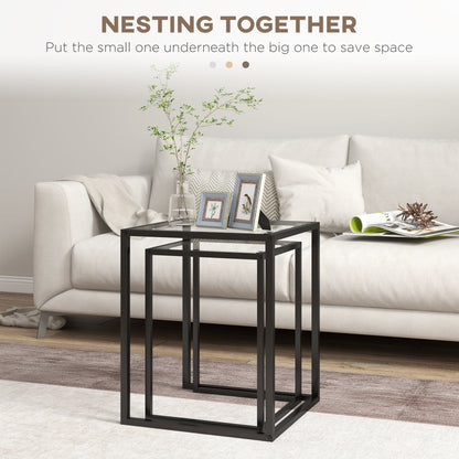 Riraro Metal Black Set Of 2 Nesting Side Tables With Glass Tops