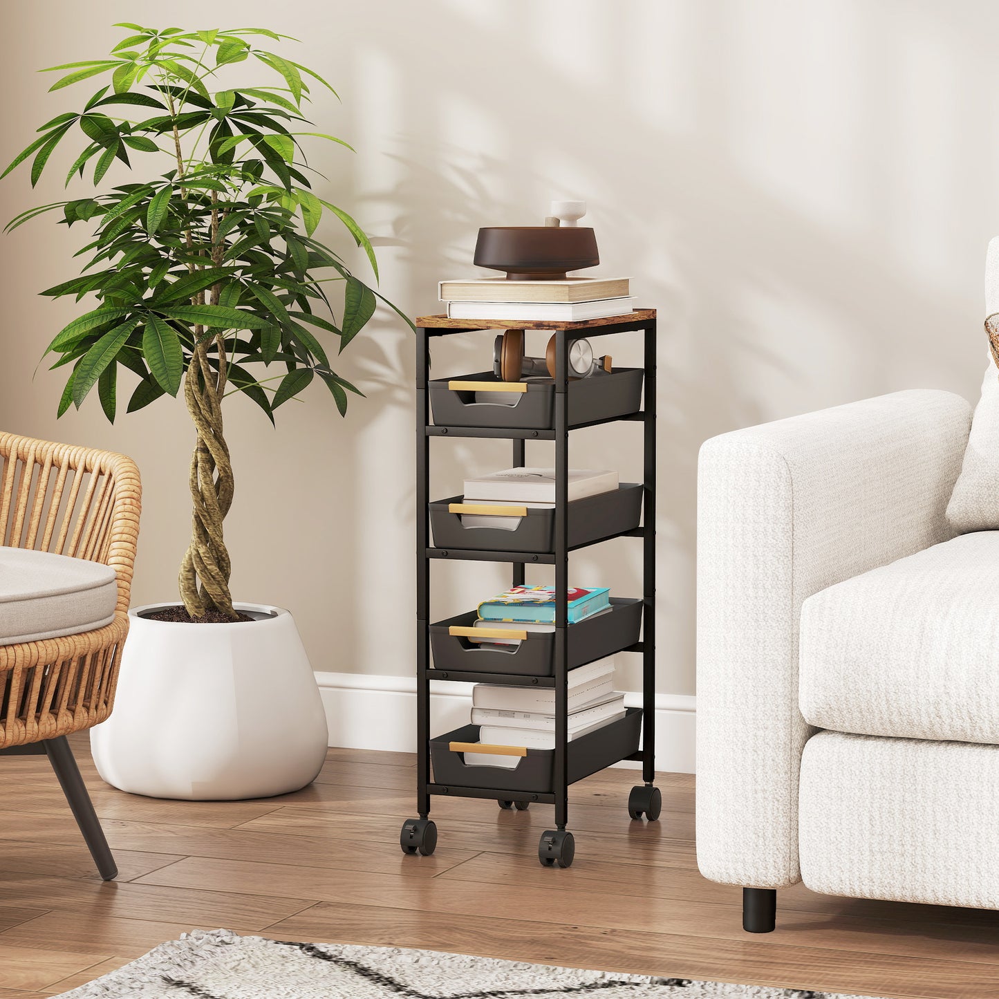 Coli Metal Black 5 Tier Storage Trolley On Wheels