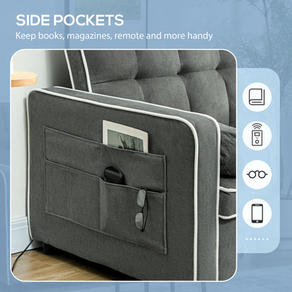 Tapa Linen Effect Dark Grey Upholstered 2 Seater Sofa Bed White Trim